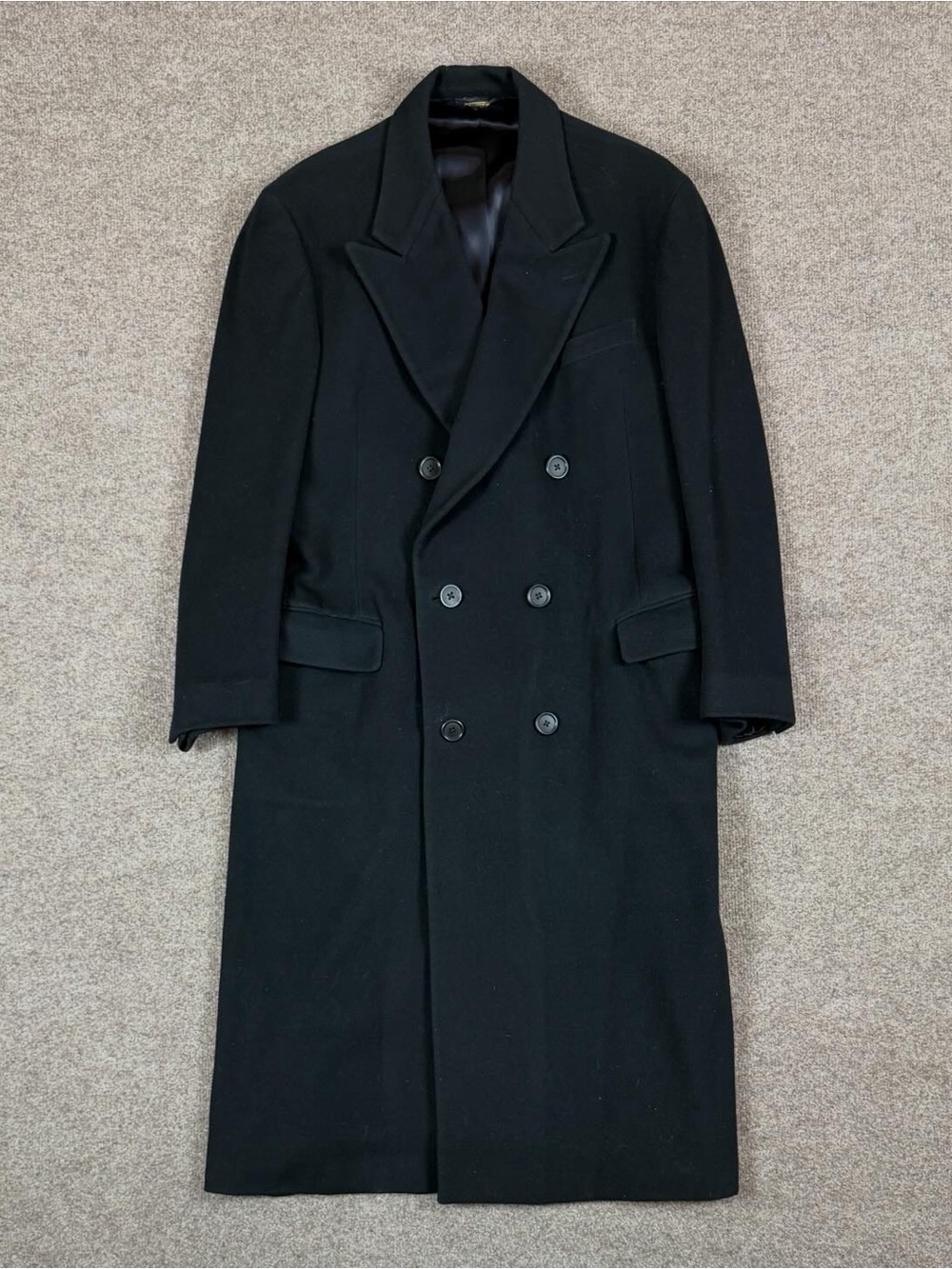 VTG Bloomingdales Peterborough Row Black Long Double Breasted Wool Coat Men’s L